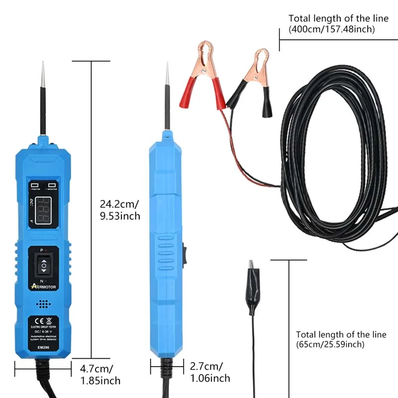 Tester per circuiti elettrici automobilistici Tester per sistemi elettrici per auto Kit sonda di potenza di tensione Display digitale a LED con illuminazione 6V-36V
