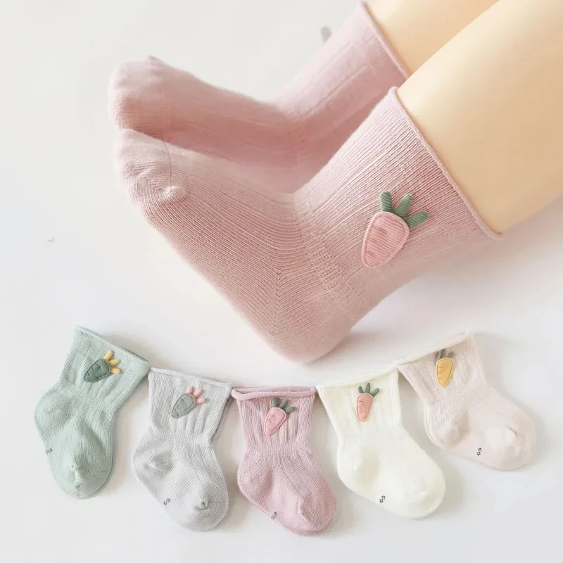 Spring Autumn Baby Socks Sweet Cute Style Cotton Soft Breathable Child Socks 0-5 Years Old Girls Boneless Mid Tube Socks 4 Pairs