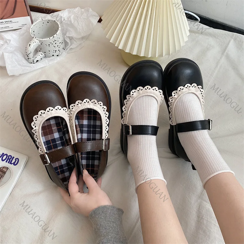 

Retro Sweet Girls Mary Jane Shoes Black Brown Gothic Women Loafers Lace Princess Kawaii Cute Lolita Shoes Student Uniform Shoes