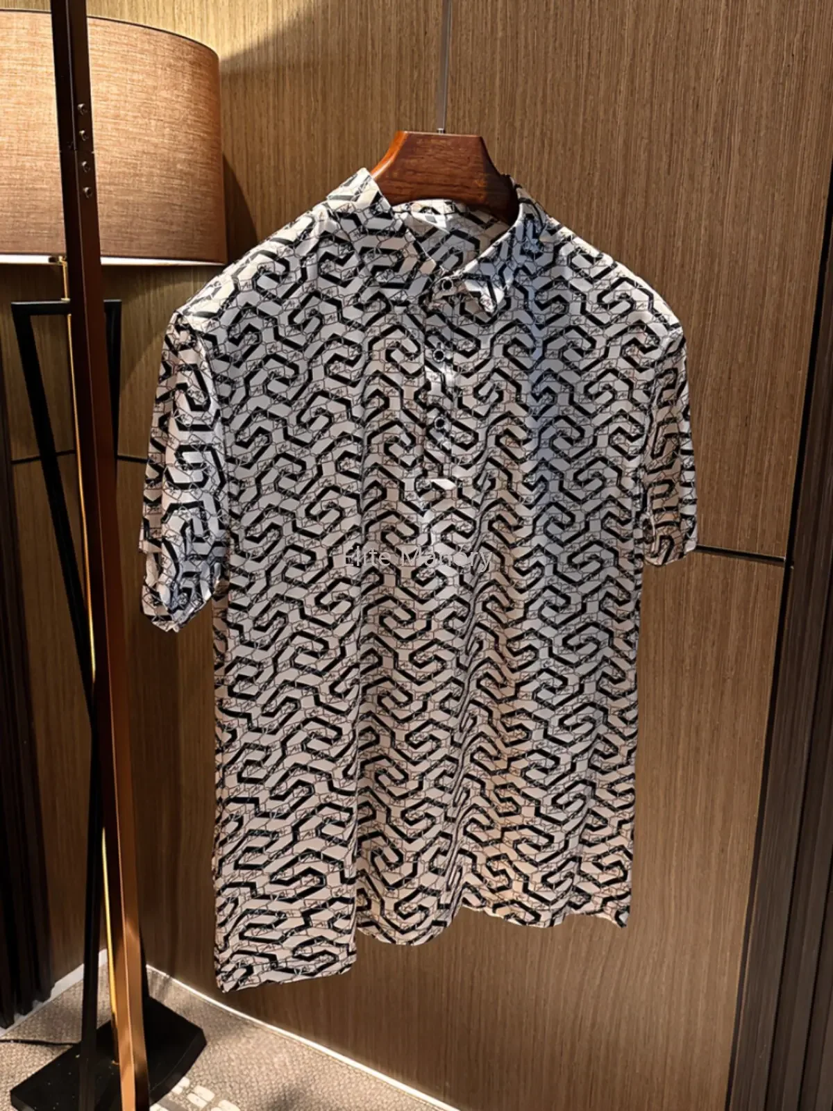 Fiber mulberry silk high sense! Summer men's business casual lapel print short-sleeved polo shirt