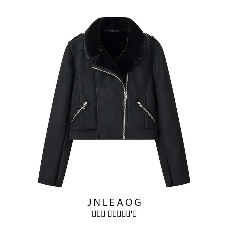 

JNLEAOG Autumn New Fashionable Women's All-Match Leather And Fur Integrated Jacket Polyester Standard Fit Short Coat