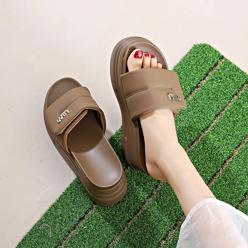 New Summer Women Slippers Thick Soles Flip-Flops Ladies Wedge Heels Beach Shoes Woman High Platform Slippers Outside Sandals 9CM