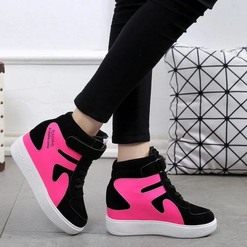 Sneakers Women Spring Casual Wedges Black Basket Femme High Top Women\'s Sports Vulcanize Shoes Platform Boots Red