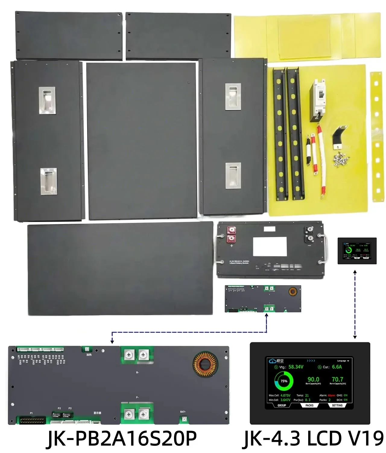 Zestaw baterii JKESS 16S 48V LiFePo4 DIY Pusty Zestaw Skrzyni 51.2V 314AH 16KWH System Magazynowania Energii JKBMS z RS485 RS232 CAN LCD — zdjęcie produktu 2