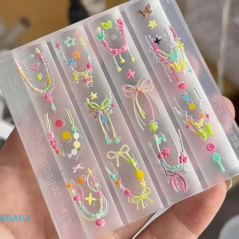 【B】4Pcs Cute Bowknot Ribbon Chain Nails Silicone Heart 3d Nail Mold Nail Art Decorations Silicone Pentagram Nail Art Accessories