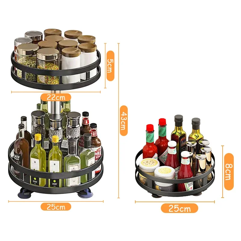 Multi-Layer Rotating Corner Storage Rack for Kitchen, Countertop Use, Carbon Steel, 360° Rotation, Spice Bottles Holders