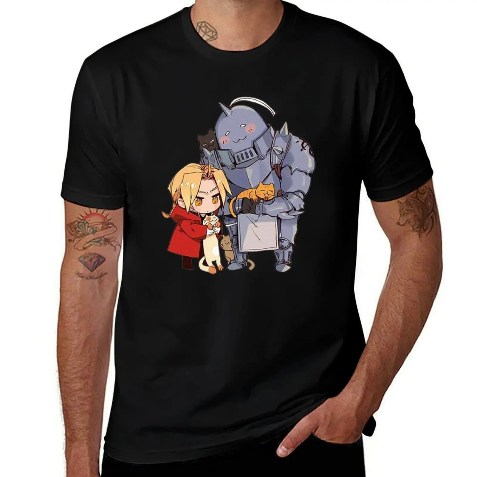 

Футболка FullMetal Alchemist Chibi Edward Elric and Alphonse Elric, мужская футболка, хлопковая футболка из 100% аниме, футболка