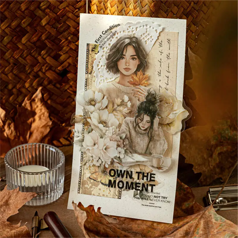 بطاقة عاشق 40 قطعة [سلسلة لقاء الزهر] ملصقات شخصيات الزهور الرجعية PET حبر أبيض لمجلة القصاصات الزخرفية