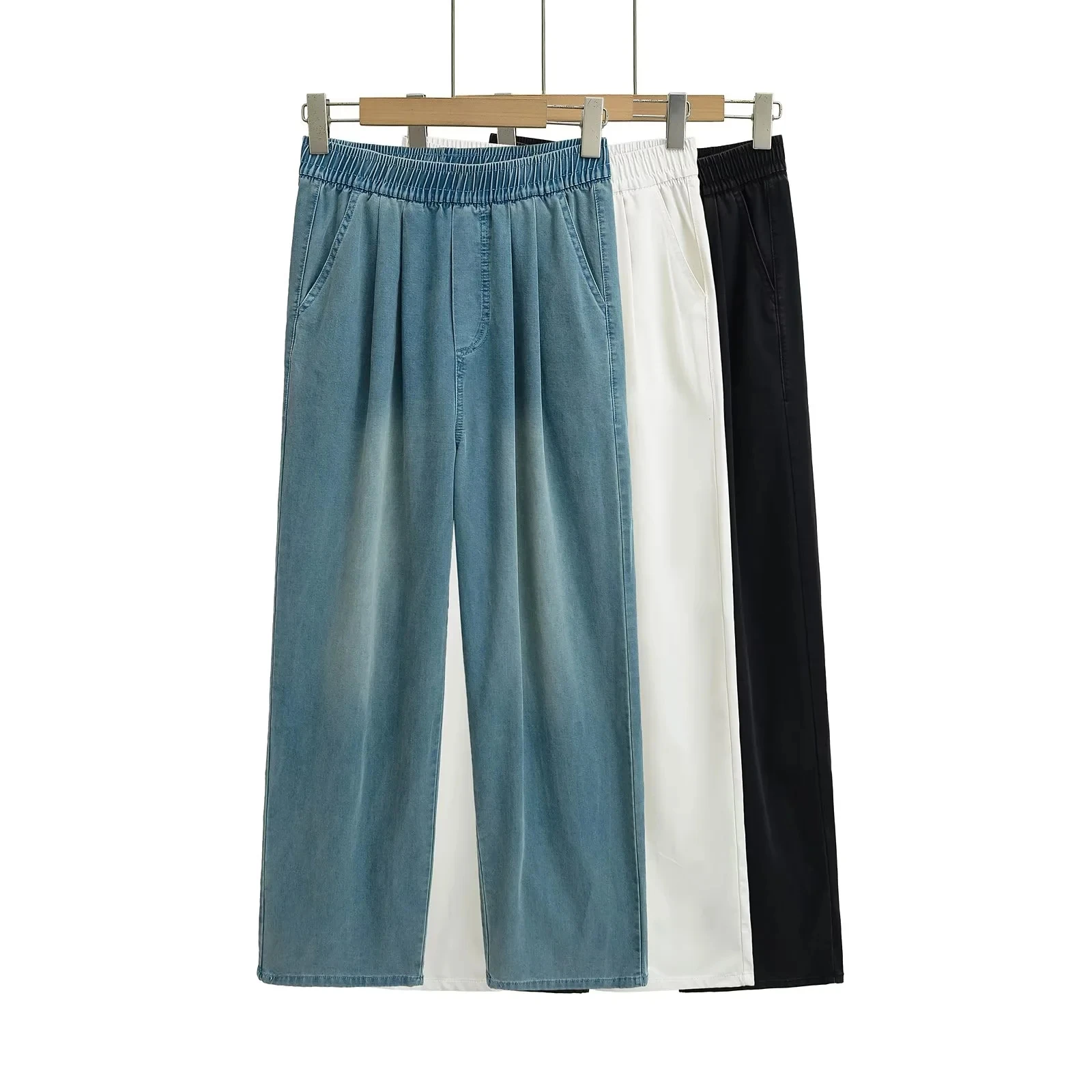 High Waist Draped Straight Leg Jeans Casual Waed Retro Versatile Loose Elastic Waist Wide Leg Pants Women's Faion