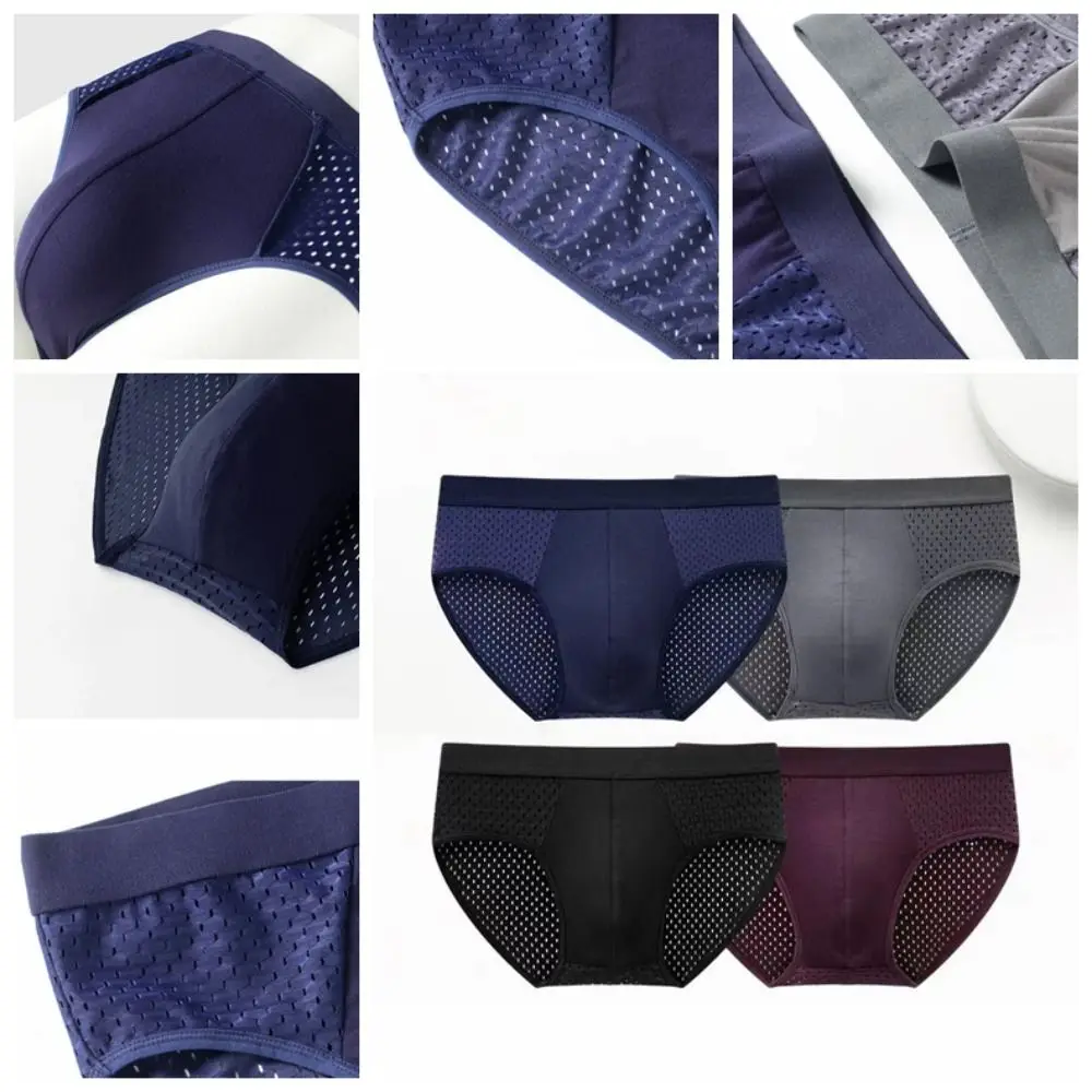 

4PCS Low Waist Men Mesh Panties Briefs Oversize Male Thin Panties Elastic Male Lingerie Ice Silk Triangle Underwear Four Seasons