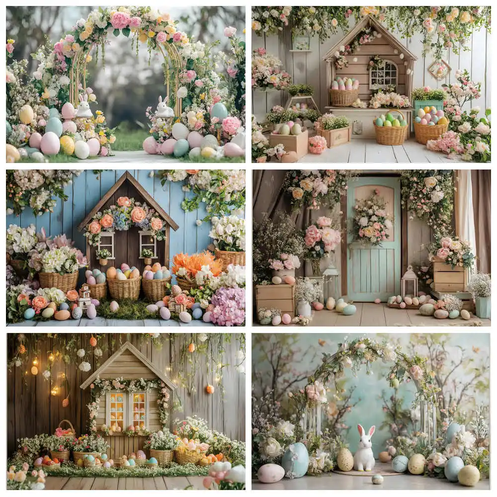 

Easter Bunny Garden Photography Backdrop Spring Easter Decor Children Portrait Birthday Baby Portrait Backdrop Photo Studio Prop