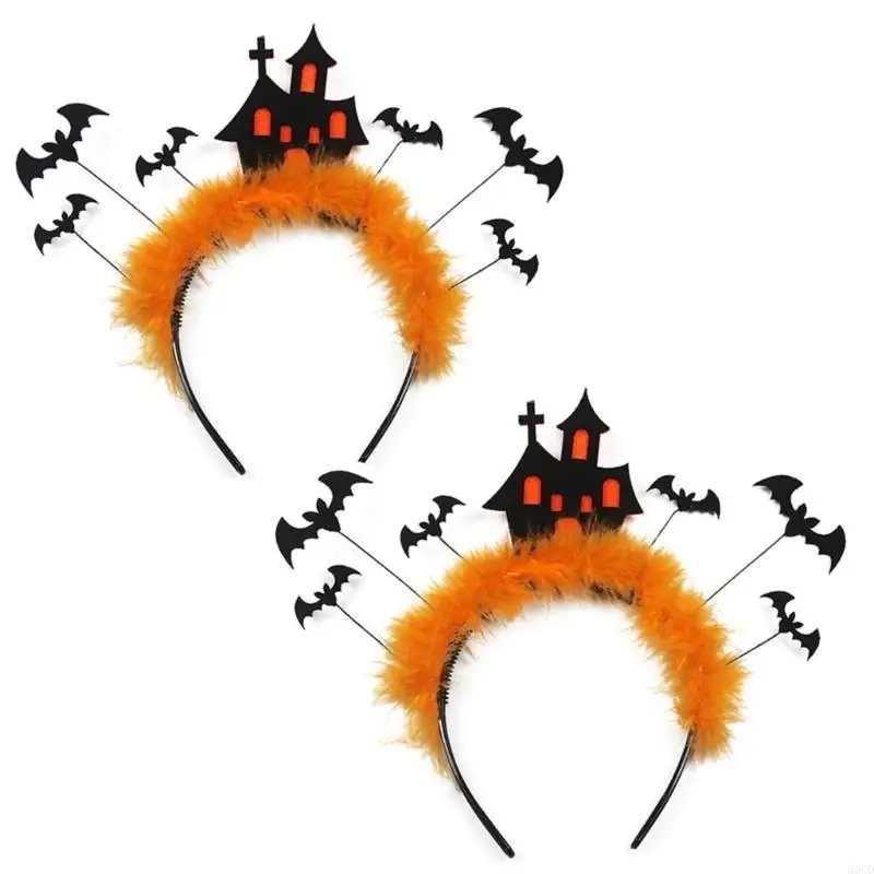 M6CD Scary Halloween Bat Hoofdband met veren Feestkleding Cadeau voor jongens meisjes