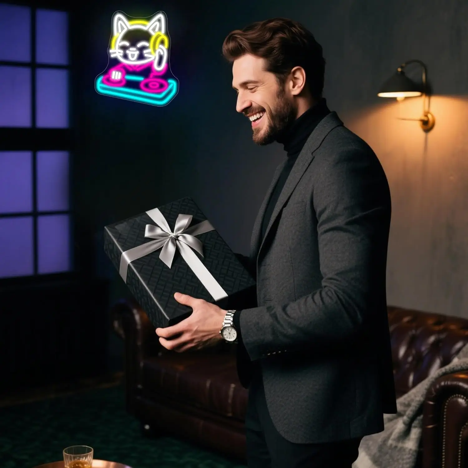 DJ القط النيون تسجيل عكس الضوء القط الموسيقى النيون ضوء جدار ديكور للرجل كهف غرفة الموسيقى استوديو المرحلة قاعة الرقص بار غرفة نوم حفلة Bi #6