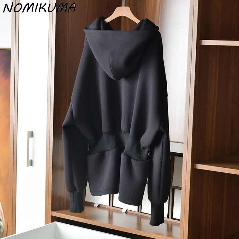 Nomikuma Korean Slim Waist Hooded Sweatshirt Causal Long Sleeve Women Hoodies 2023 Autumn New  Fashion Top Jumpers 6L439