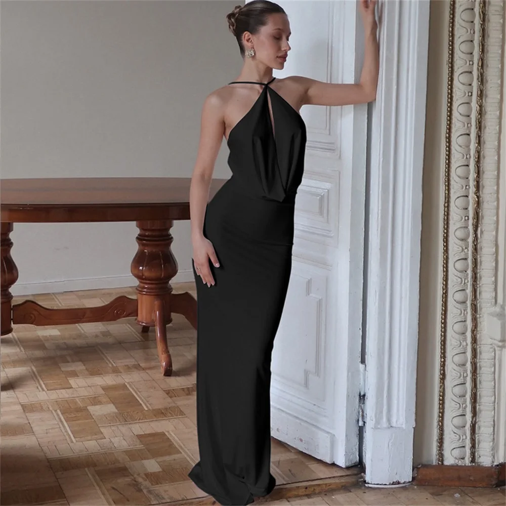 EINY Luxury Fashion Sexy Draped Cut Out Maxi Dress Club Outfits Gown Backless Solid Plunge Slip Dresses Coquette Robes Clothes