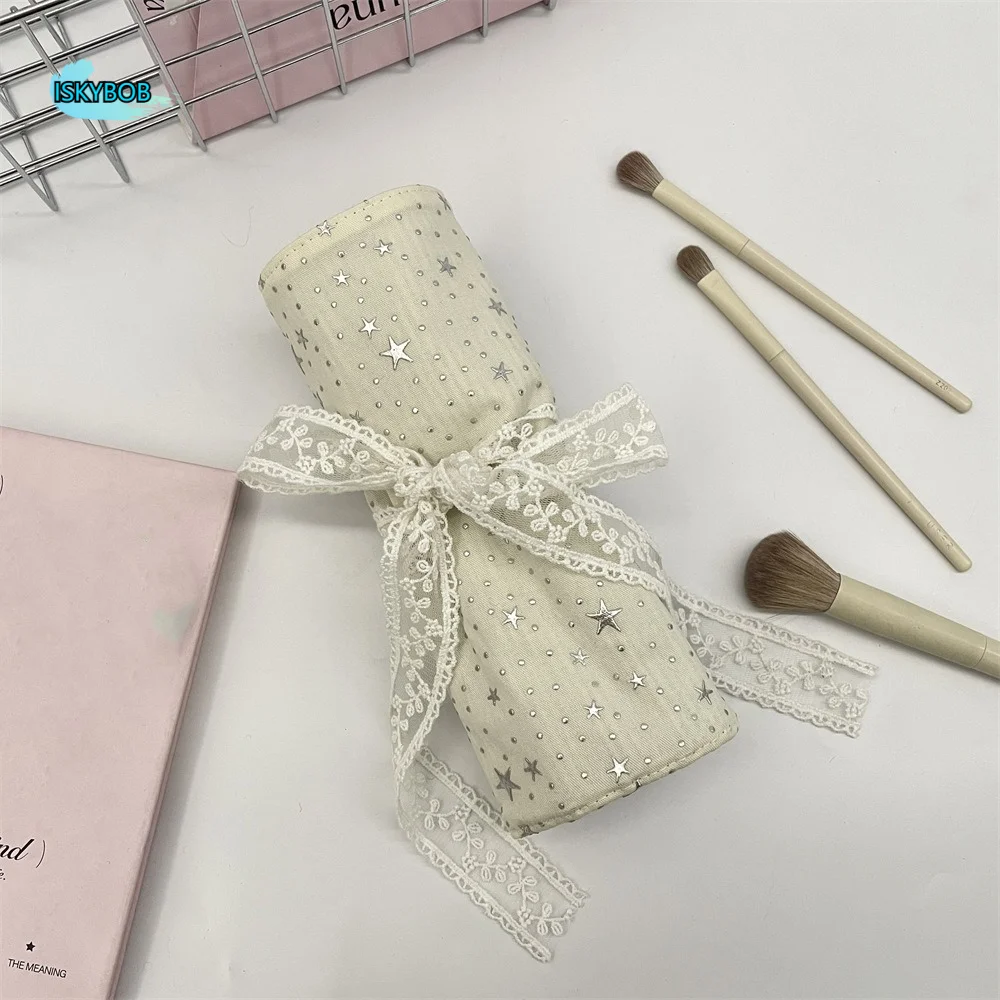 

Sequins Star Makeup Brush Bag Large Capacity Pink Makeup Brush Organizer Eyebrow Pencil Box Lace Beauty Brush Tool Storage Bag