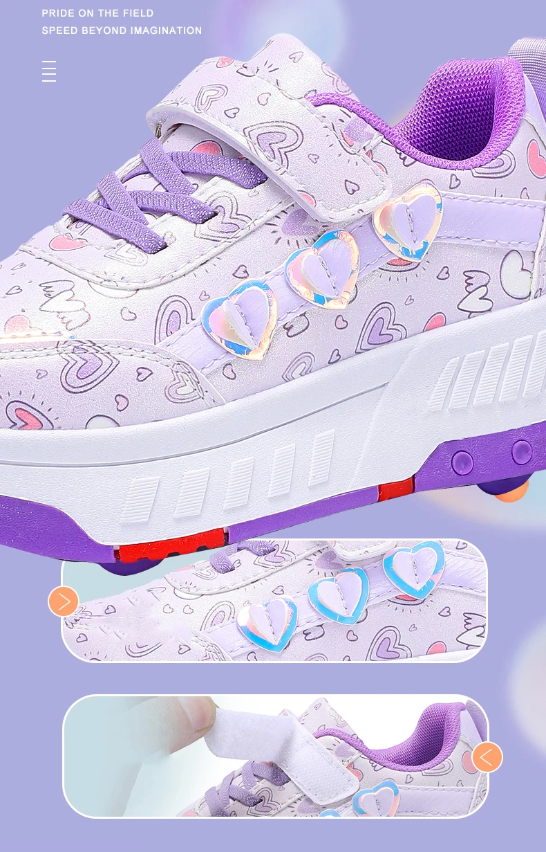Kinder-Skateboard-Schuhe Geh- und Rollschuh-Kombination Komfortabel Verschleißfest Outdoor-Rollschuh-Sneakers für Mädchen und Jungen 4 Räder – Detail 3