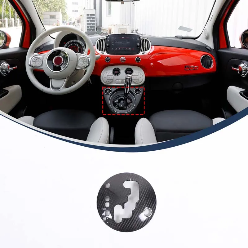 For Fiat 500 2010-2015 Real Carbon Fiber Car Central Control Shift Base Gear Cover Trim Sticker Interior Car Accessories