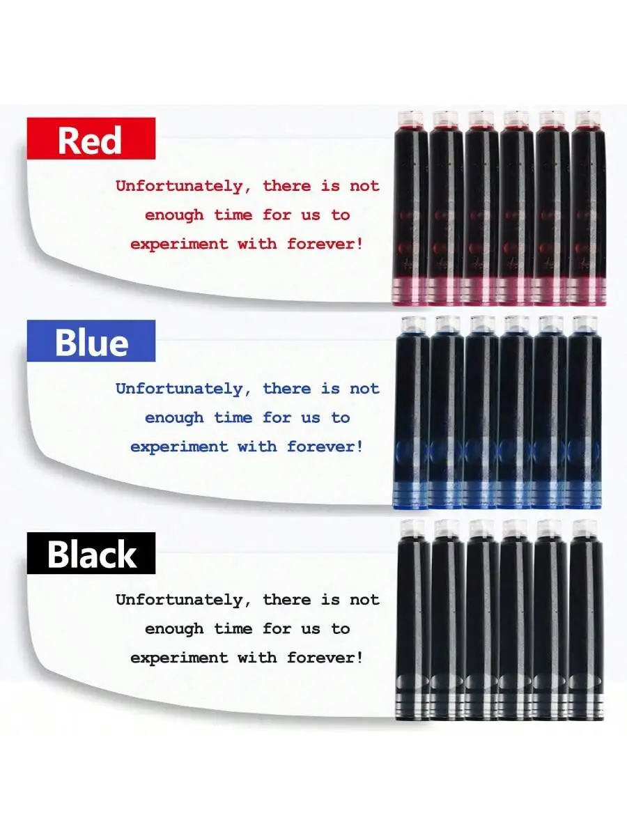 30pcs 3.4mm Fountain Pen Ink Cartridges-Assorted Colors (Red,Black,Blue)-Premium Universal Refill Tubes for School & Office Use