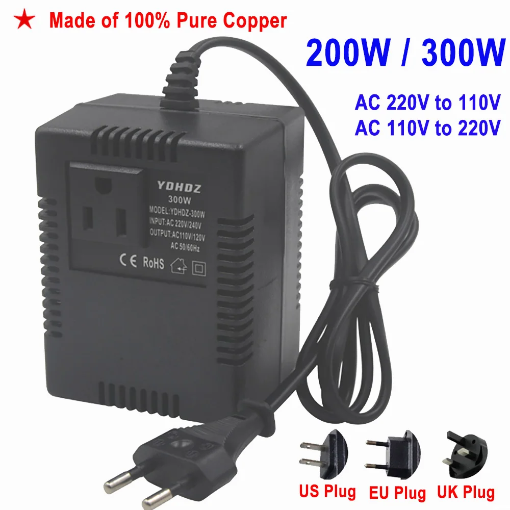 200W 300W 220 To 110 Voltage Regulator Converter Transformer 220V To 110V Step Down Transformer Converter Adapter EU/US/UK Plug