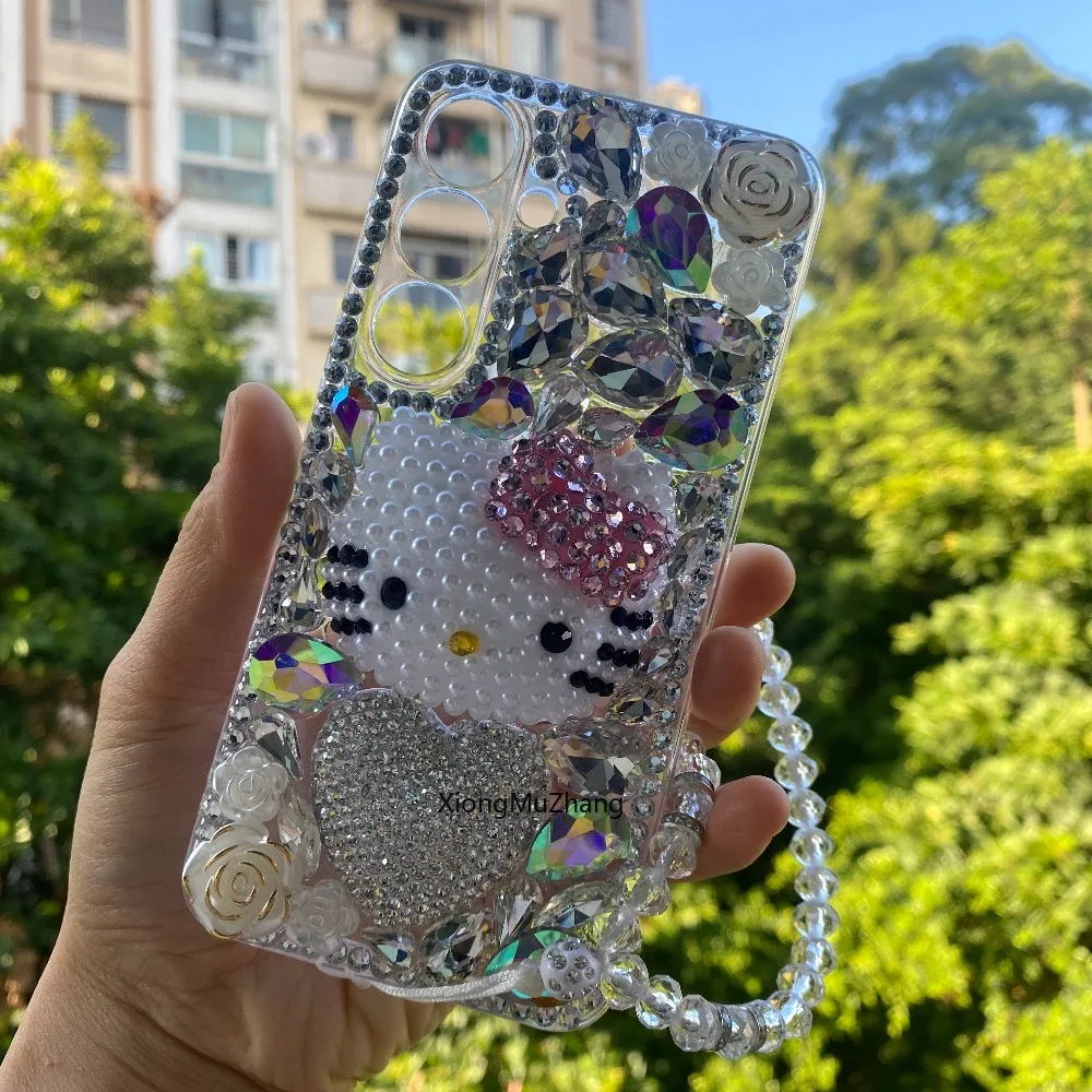 Cartoon Hello Kitty Handgelenk-Schlaufenhülle für Samsung S25Ultra S24 Plus S23 S22 Ultra S21 S20 FE S26 Note20 Glitzernde Strass-Abdeckung – Detail 9