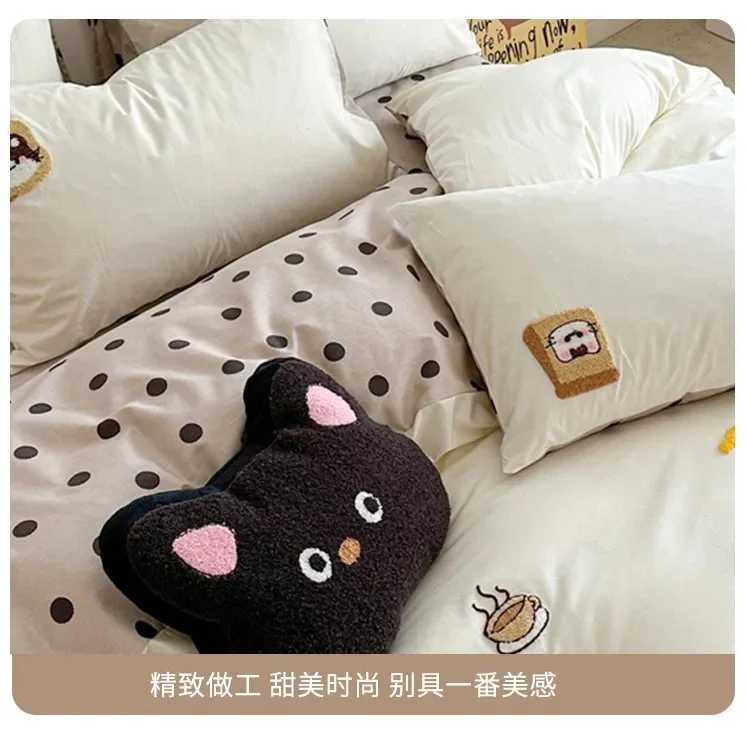 

A-class mother and baby grade all cotton washed cotton four piece duvet cover cartoon towel embroidered 100% pure cotton bedding