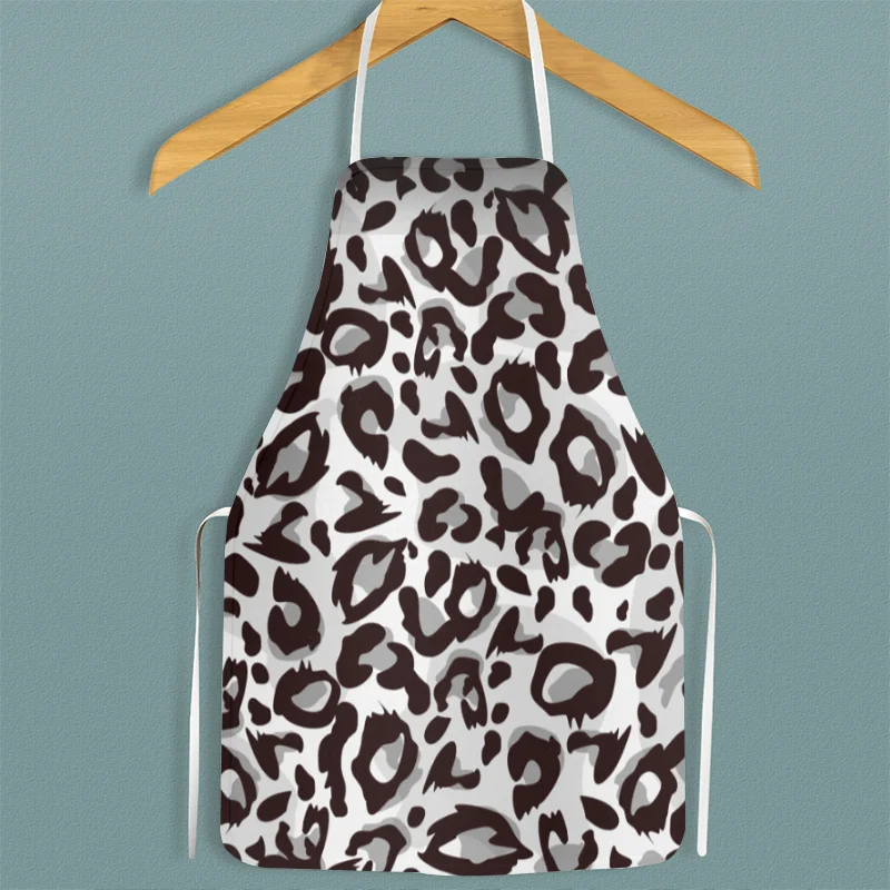 Fashion Leopard Grain Apron Waterproof Oil-Proof Cute Household Apron for Kitchen Baking Accessories Studio Coffee Shop Overalls