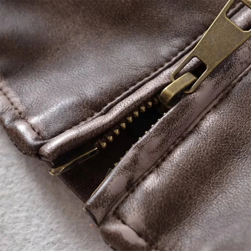 KEYANKETIAN 2025 Autumn New Women Artificial leather jacket Street style Seam Detail Decoration Stand collar Zipper Crop Blazer
