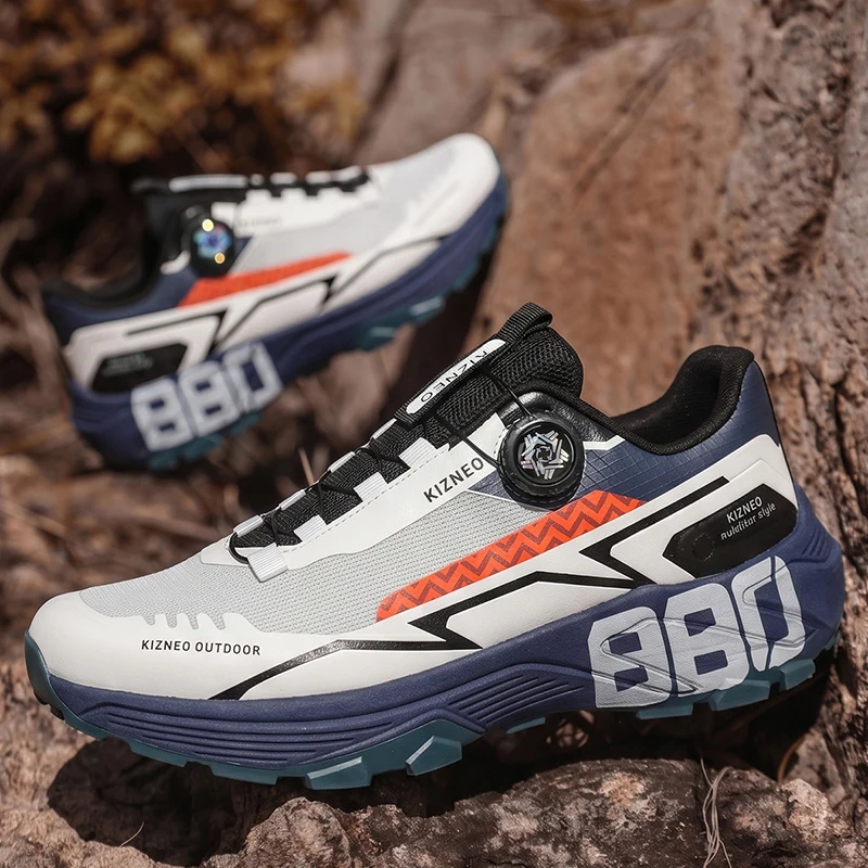 New Autumn Men Rotary Buckle Trail Running Shoes,Large Size Anti-slip Wear-resistant Thick Sole Outdoor Hiking Trekking Footwear