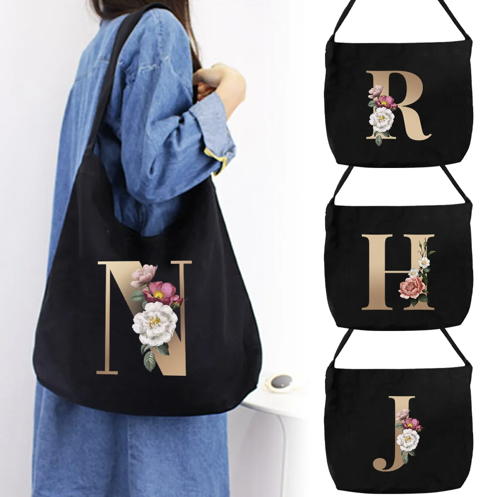 

Handbag Women's Shopping Bag Commuting Shoulder Bags Printing Gold Letter Series Black Shopping Organizer Casual Tote Female