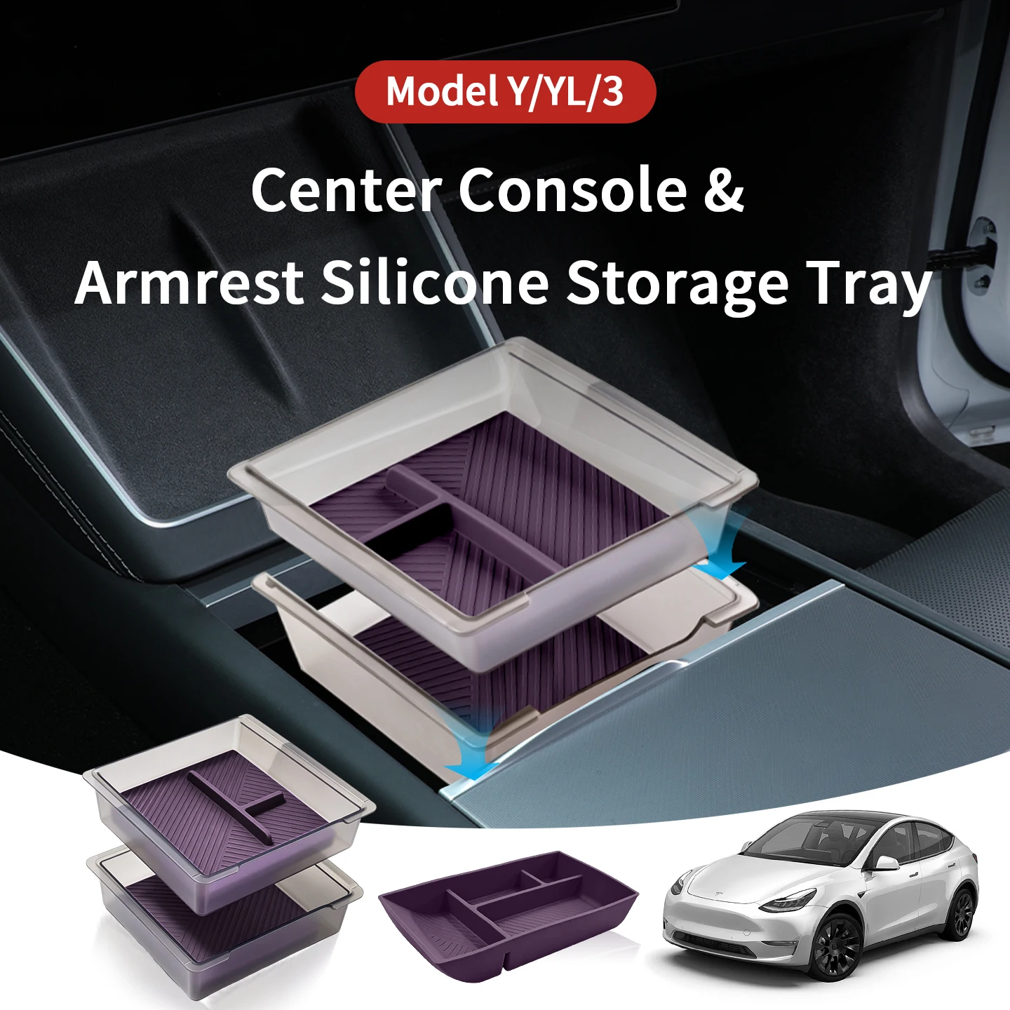For Tesla Model Y/YL/3 Juniper Center Console Armrest Silicone Double Layer Storage Box Non-Slip Interior Modification Accessory