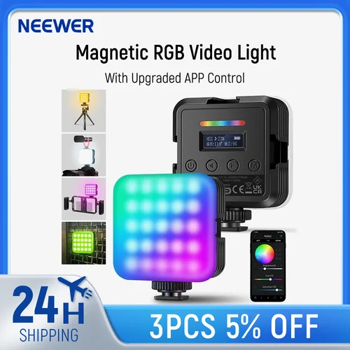 Imagen 1 del producto NEEWER RGB62 Luz de vídeo RGB magnética con control de aplicación 360 °   Luz de cámara LED a todo color con iluminación de fotografía de 3 zapatos fríos
