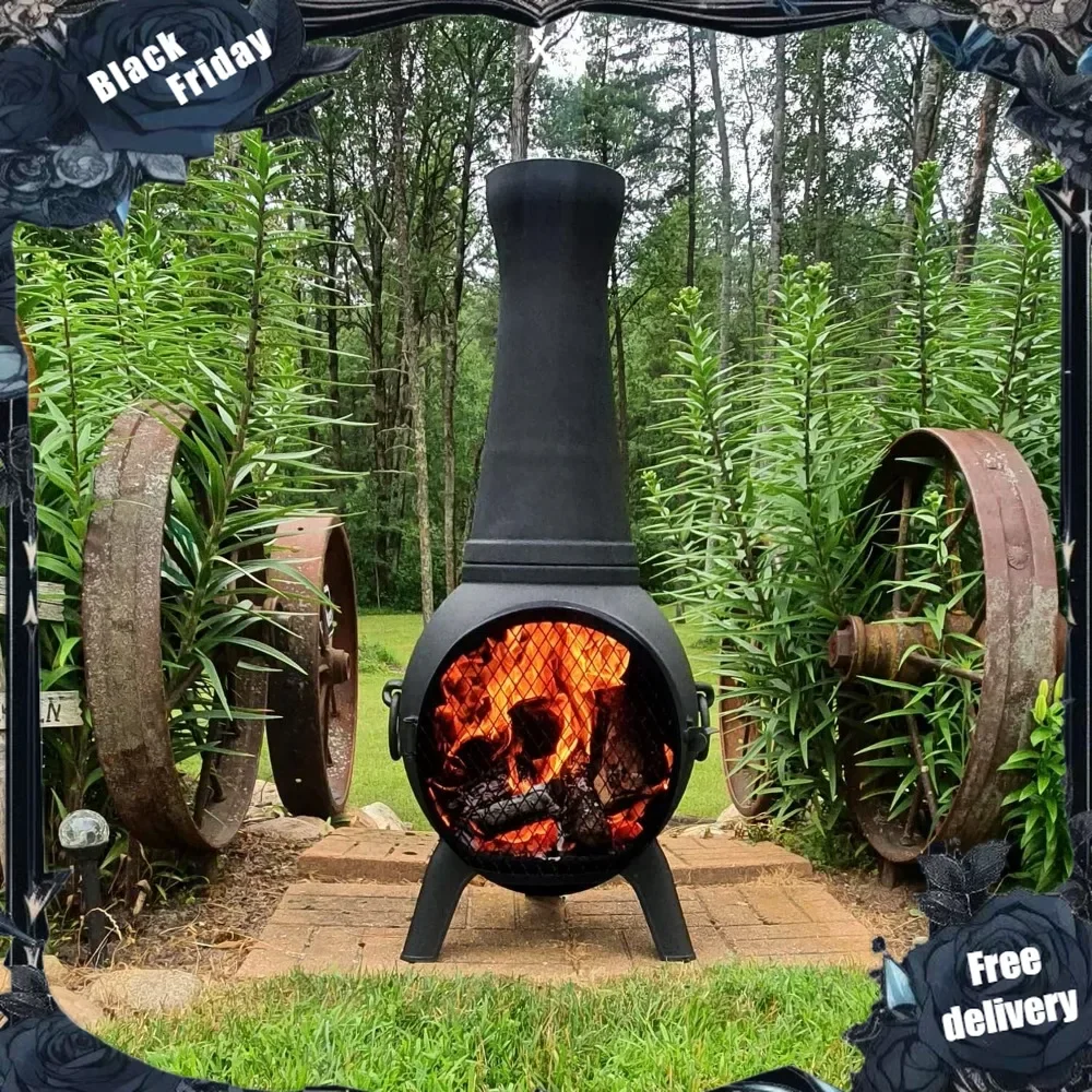 Prairie Fire Chiminea Outdoor Fireplace - Wood Burning Cast Aluminum Deck or Patio Firepit