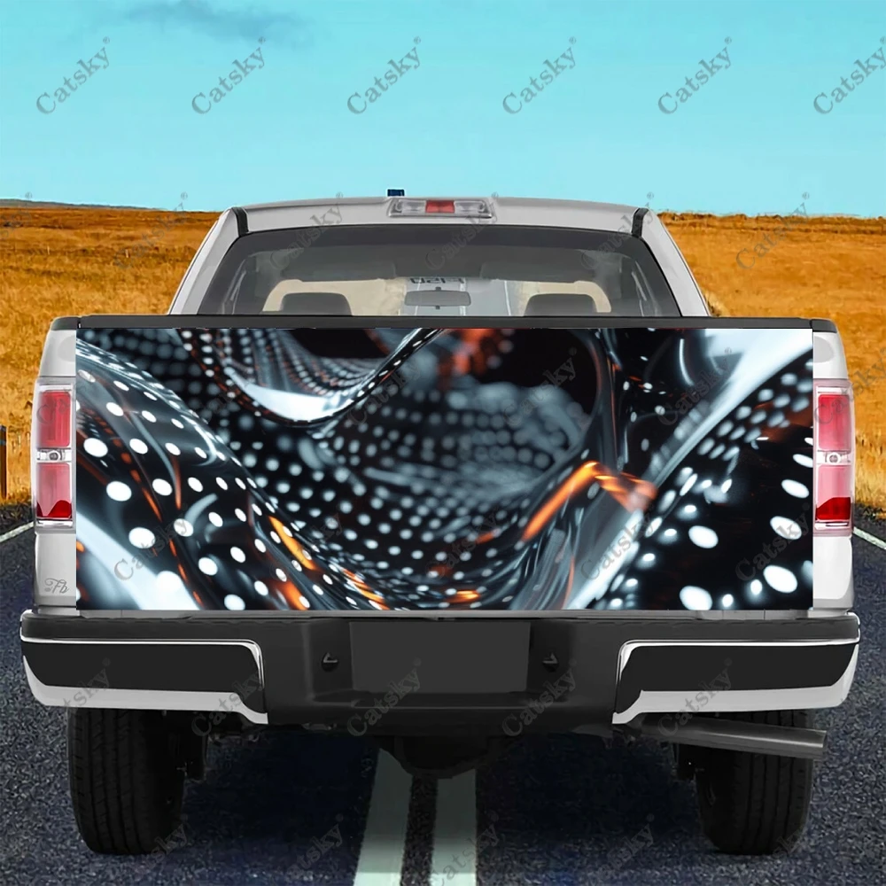 Dot Liquid Metal Abstract Truck Tailgate Wrap Professional Grade Material Universal Fit for Full Size Trucks Weatherproof