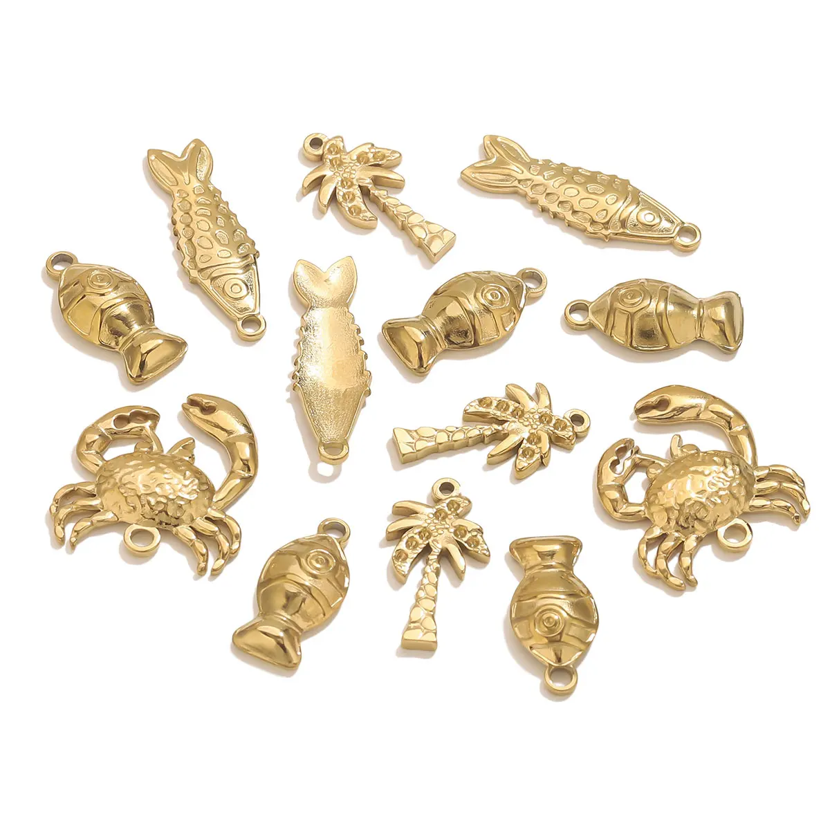 5PCS Stainless Steel Lobster Charms Mermaid Crab Connectors Gold-Plated DIY Necklace Earrings Jewelry Making Materials Wholesale
