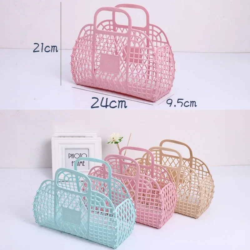 Hot Sell Large-capacity Bag Hollow Jelly Beach Holiday Portable Tote Bag Reusable and Easy To Clean Plastic Portable Bath Basket