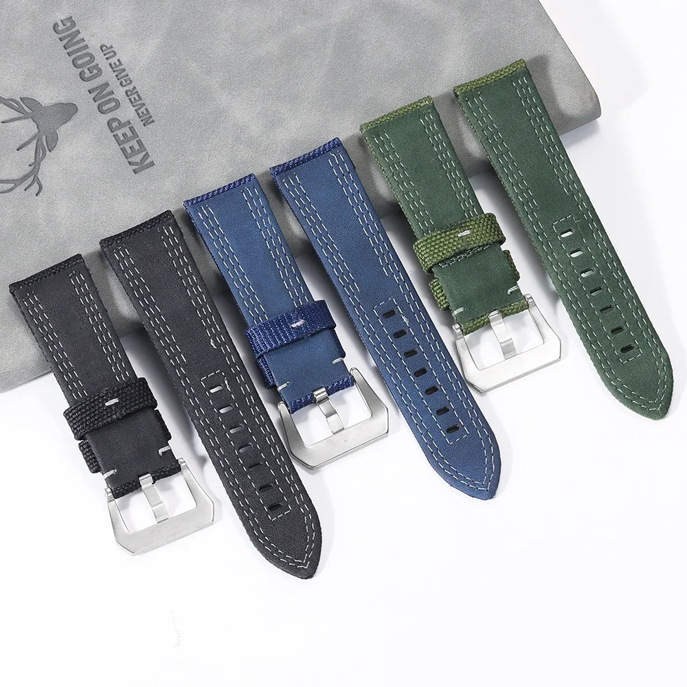 سوار معصم من الجلد الأصلي للرجال والنساء ، سوار من النايلون ، حزام ساعة للطالب ، Panerai PAM00984 PAM111 PAM00389 PAM00112 ، 24 #2