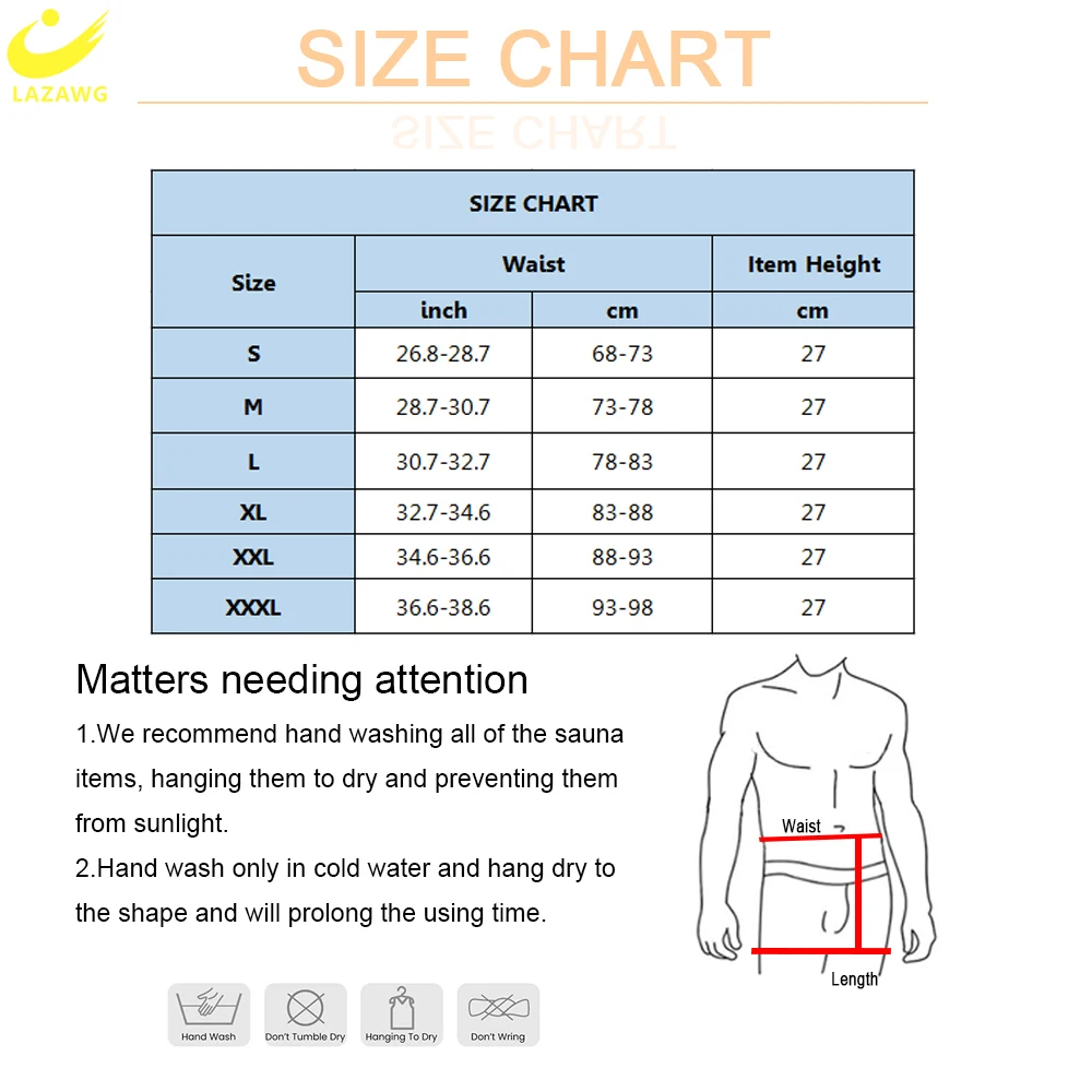 LAZAWG Sweat Belt for Men Waist Trainer Weight Loss Neoprene Girdles  Sauna Slimming Band Body Fat Burner Shaper Fitness Sport