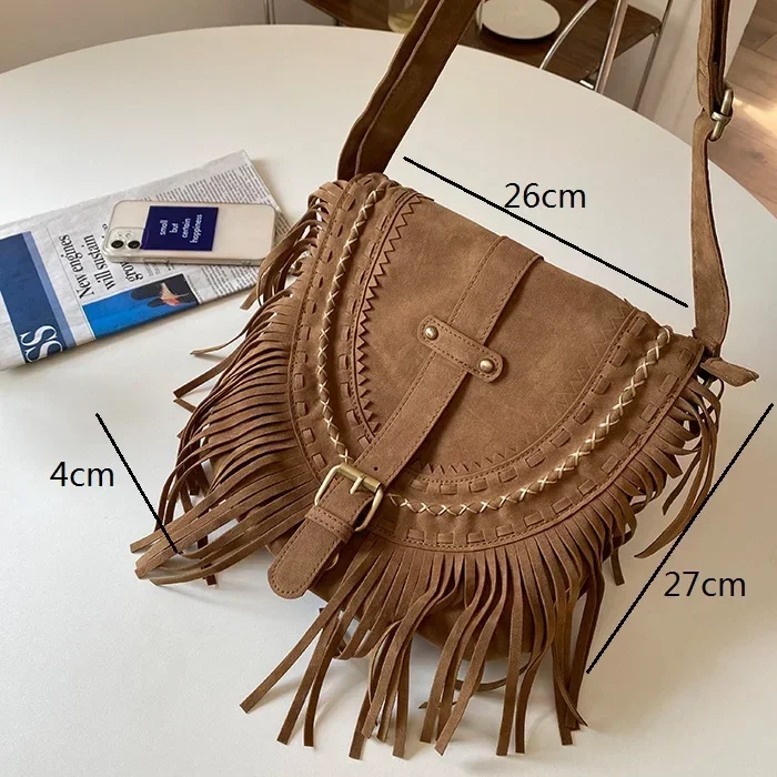 Designer Suede Saddle Bags for Women Vintage Tassel Shoulder Bags Luxury Female Crossbody Bags Korea Fashion Travel Bags