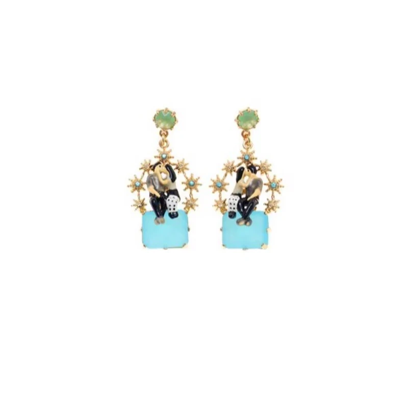 

French fashion temperament enamel glaze couple earrings earrings blue stone star stud earrings