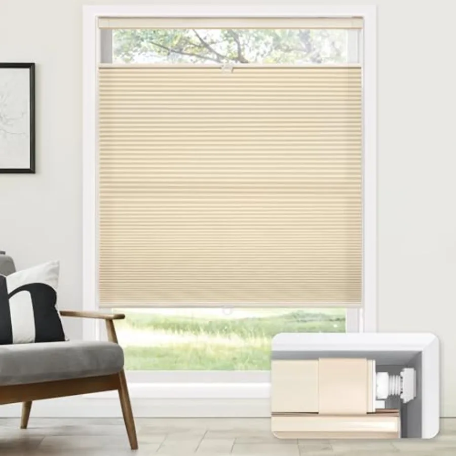 

No Tools No Drill Cordless Cellular Shades, Top Down Bottom Up TDBU Honeycomb Shades for Home, Thermal Insulation Blinds for Wi