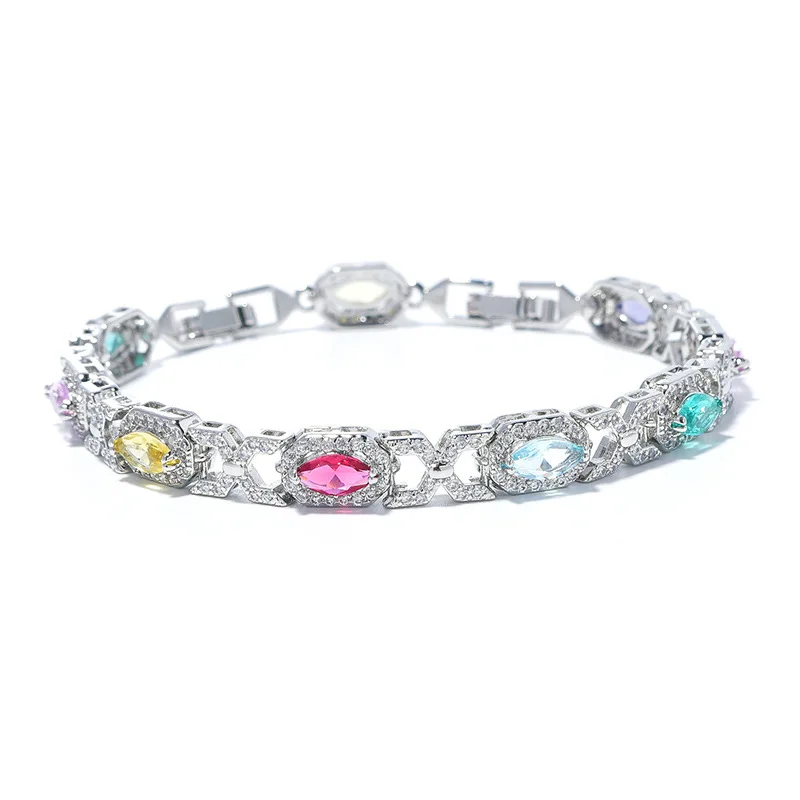 

HIBRIDE Light Luxury Premium sliver color Bracelet Shiny Everyday Women Decoration Multi-color Jewelry Wedding Ball Gift B205