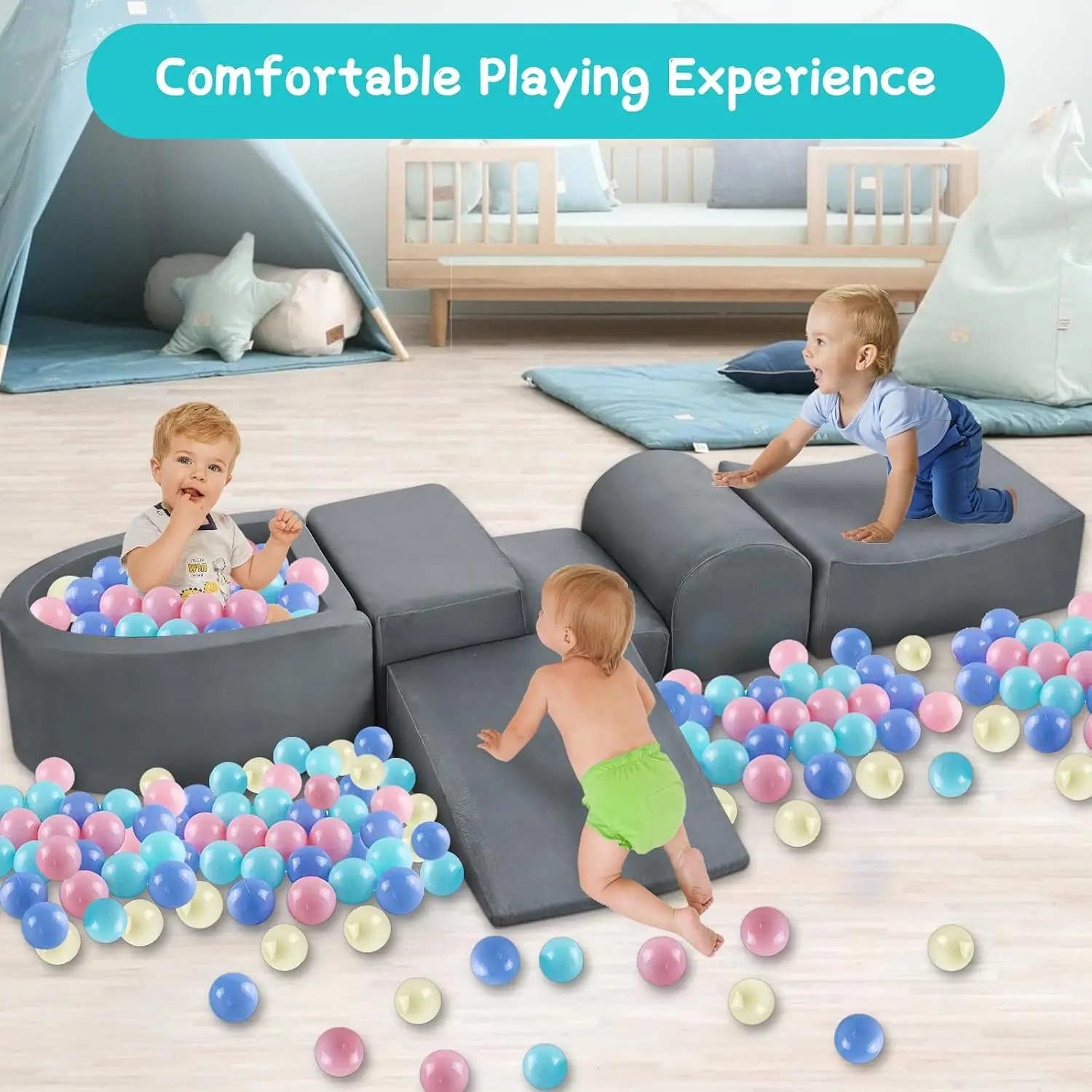 유아용 소프트 플레이 클라이밍 장난감, 5개 폼 클라이밍 블록 및 볼풀 (유아용), 어린이 아기 클라이밍 블록 폼 실내 놀이