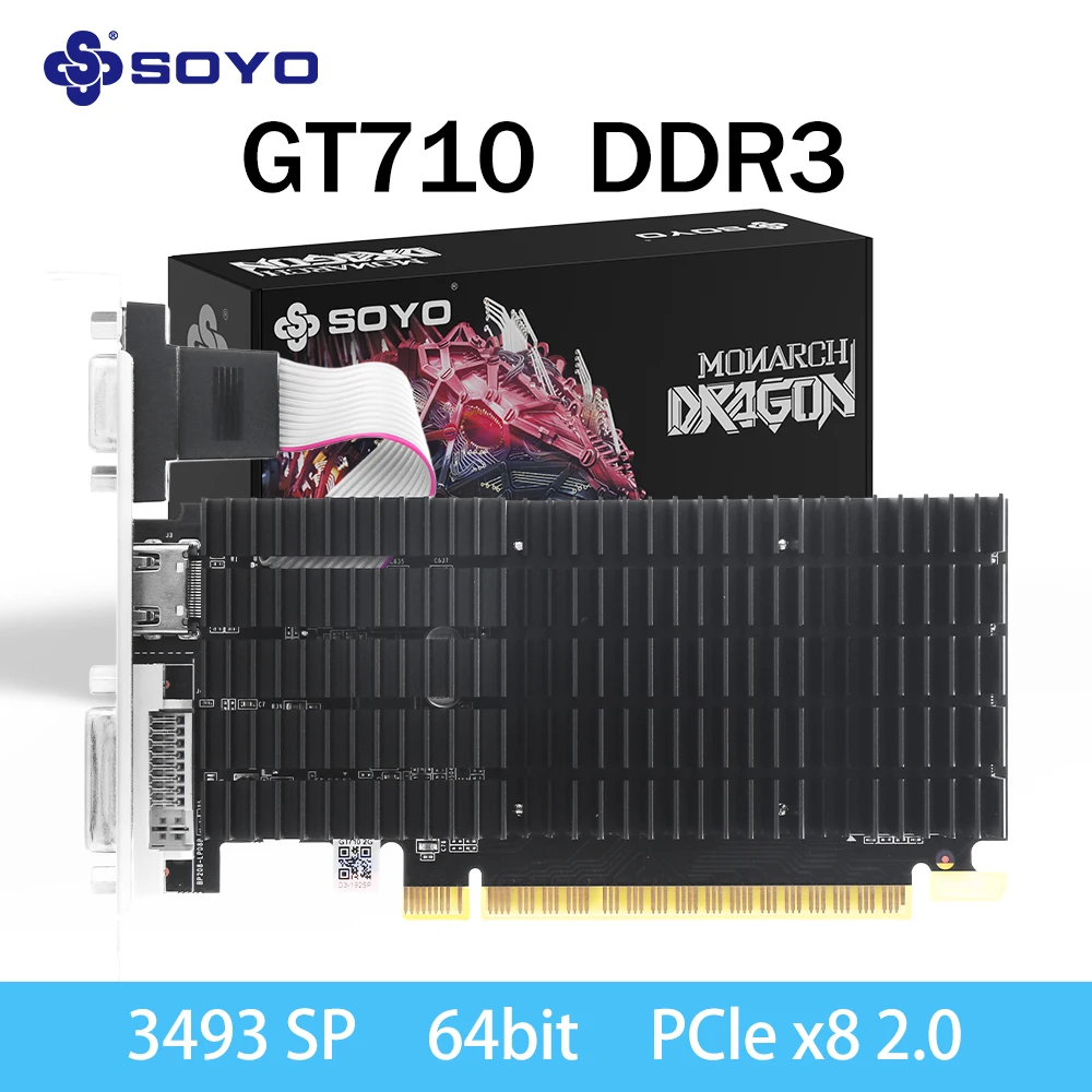 

SOYO GT710 2G Gaming Graphics Card GDDR3 64Bit PCI-E 2.0x8 3493MHz Video LP Card Placa MINI PC Slim Case Office Light Gaming