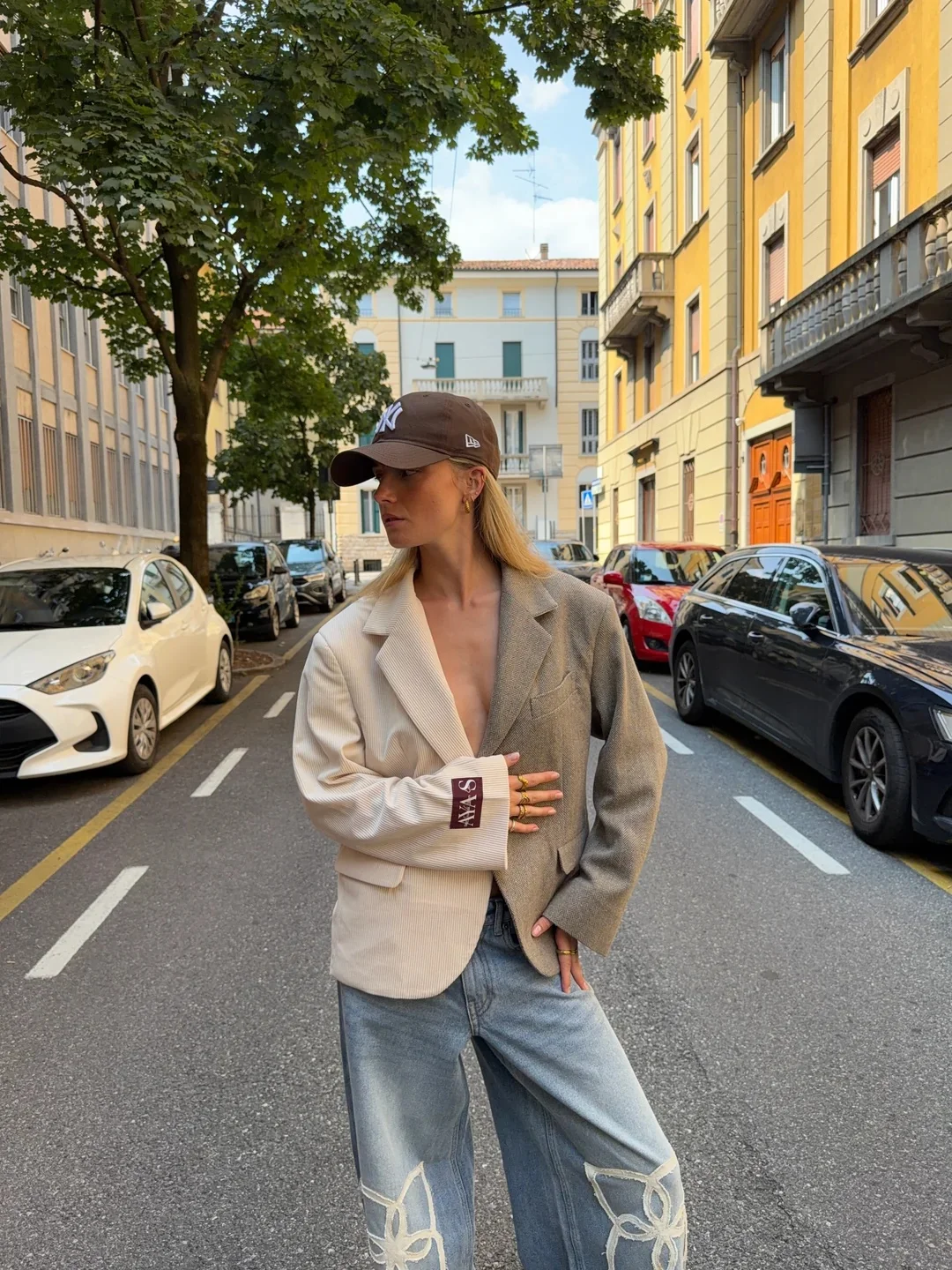 Women Two Tone Plaid Corduroy Spliced Lapel Cropped Blazer Street Notched Collar Outfit 2026 Ladies High Street Daily Apparel