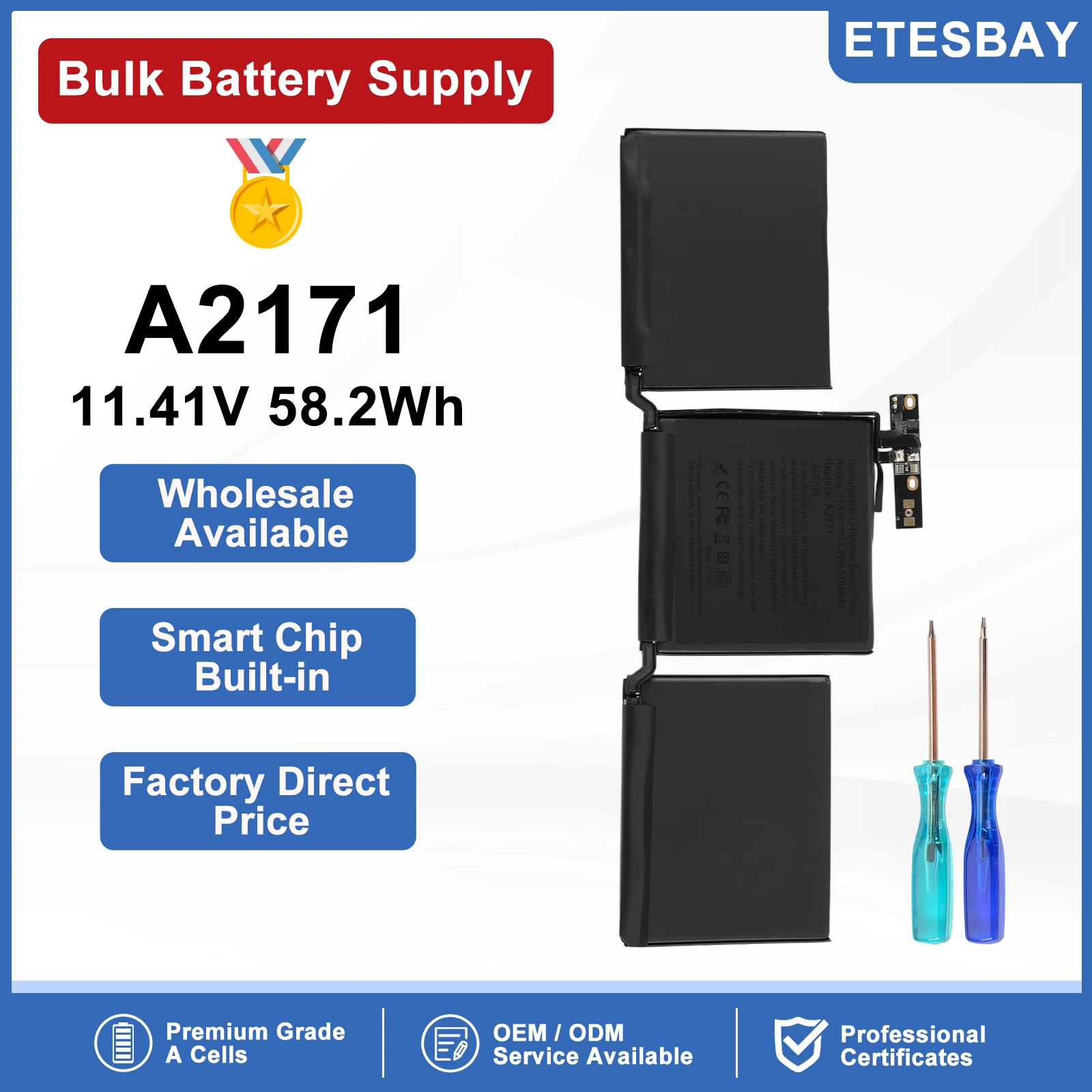 ETESBAY A2171 11.4V 58.2Wh Laptop Battery Replacement for MacBook Touch Pro 13