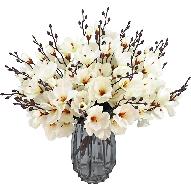 20 Heads Magnolia Bouquet Artificial Flowers for Home Decor Wedding Christmas Party Supplies Photography Props Bride Accessories