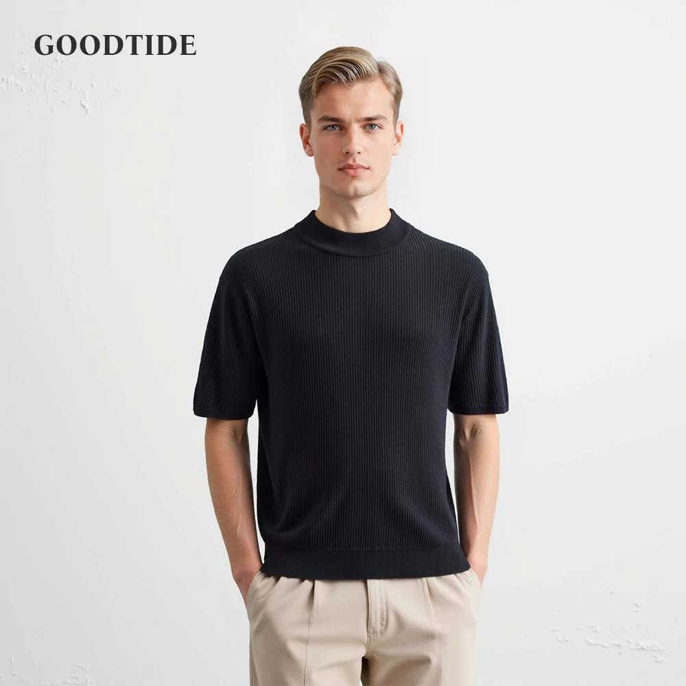 New Summer Fashion Tight T-shirt Casual Streetwear Textured High-neck Solid Color Short-sleeved Bottoming Tees Korean Style Tops