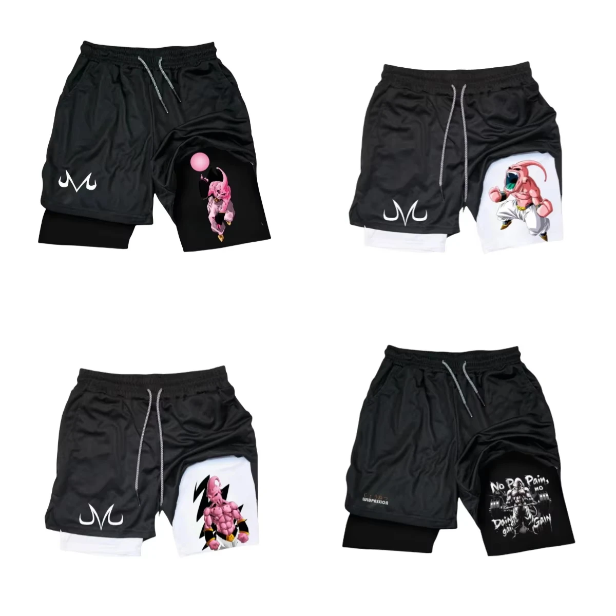 Dragon Ball Majin Buu Sport Shorts with M Logo and Anime Character Print Loose Fit Quick Dry FabriAnime men's sports shorts