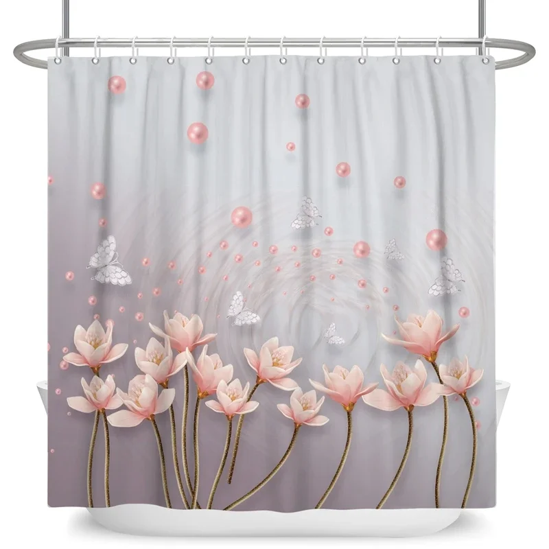 Flower Bird Shower Curtains Waterproof Bathroom Decor Bohemian 3D Printed Fabric with Hooks Decorative Shower Curtain